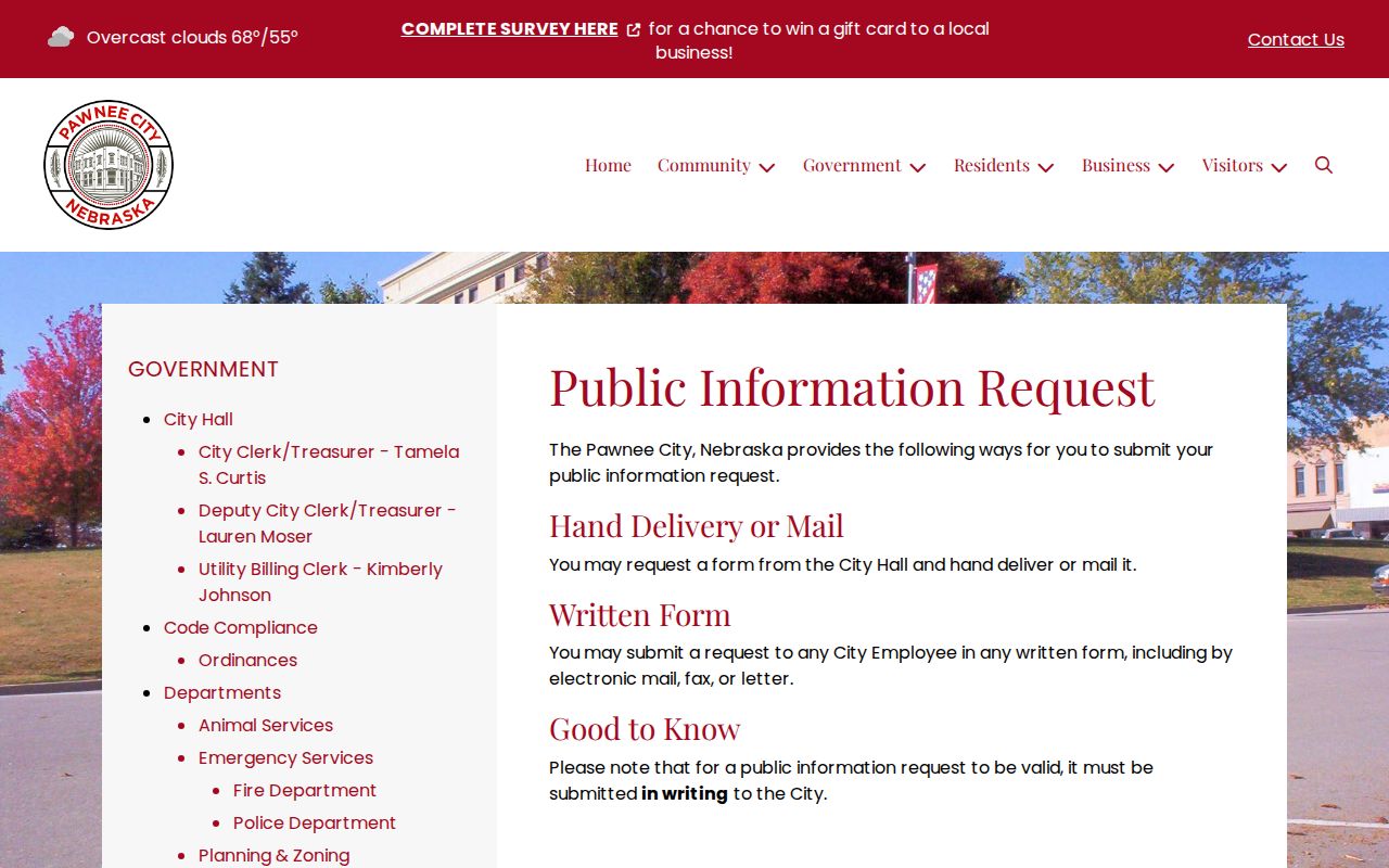 Pawnee County municipal court warrant records, city written request instructions