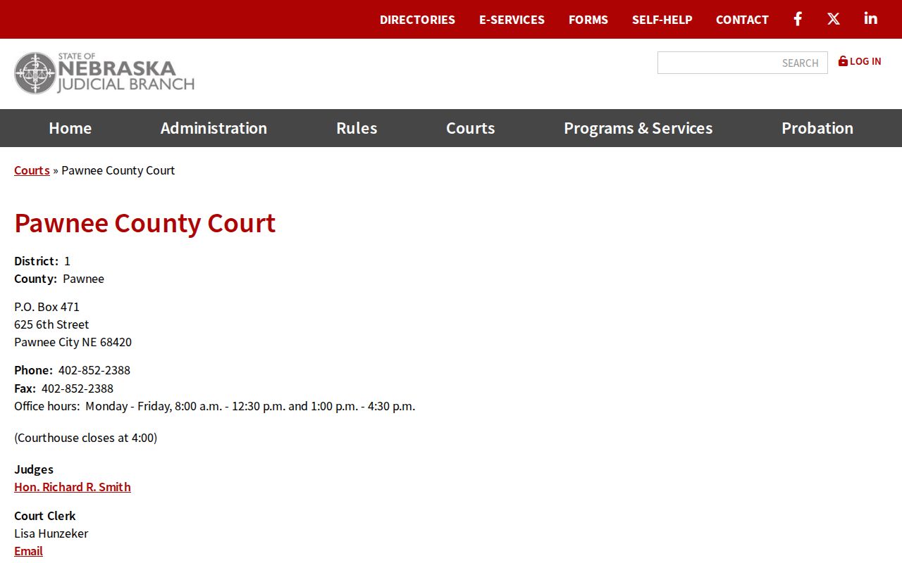 Pawnee County warrant records, Nebraska Judicial Branch court profile
